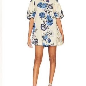 Free People Cream and Blue Floral Mini Dress